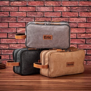Leather Canvas Toiletry Bag Waterproof Travel Organizer Cosmetic Storage Dopp Kit Large <b>Case</b> Travel Bag LCTB-0051 - Product Image 1