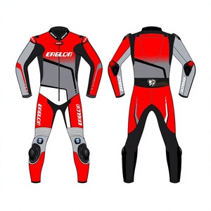 Traje de Motociclismo Personalizado en Rojo y Gris, Hecho a Medida, de Cuero Vacuno/Canguro, Mono de Una Pieza para Carreras, OEM CE - Product Image 1