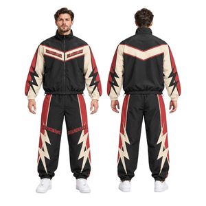 Ensembles coupe-vent 100 % polyester nylon, veste de survêtement légère noire et rouge à chevrons, pour course et entraînement en extérieur - Product Image 3