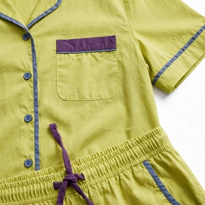 Conjunto de Pijama Verde Lima para Mujer con Ribete, Top de Manga Corta con Cuello de Solapa y Pantalones Cortos con Cordón - Product Image 6