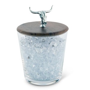 Cubo de hielo de vidrio con tapa de madera, asa de calavera de toro y detalles metálicos, enfriador premium para vino y champán, para decoración de bar estilo western - Product Image 3