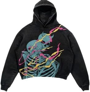Sweat à capuche surdimensionné personnalisé avec logo OEM 2026, 100 % coton, imprimé crâne délavé à l'acide, style vintage vieilli pour homme - Product Image 4