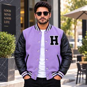 Veste universitaire lilas et noire, veste universitaire faite à la main, veste personnalisable pour cosplay, veste bomber pour homme - Product Image 3
