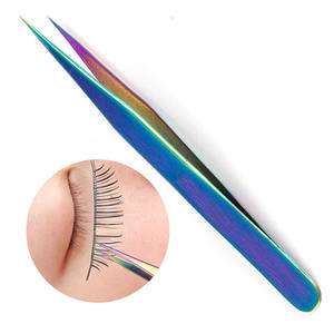 Pinzas Curvas y Rectas de Acero Inoxidable, 1 Pieza, Color Arcoíris, para Extensión de Pestañas, Recogedor de Uñas, Removedor de Piel Muerta, Manicura, Maquillaje - Product Image 1