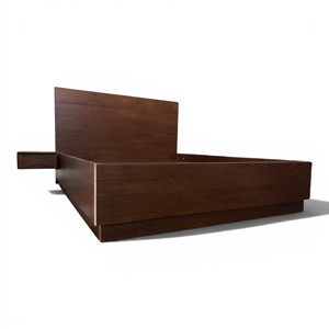 Scandinavian Solid Teak Wood Platform <b>Bed</b> Frame with Slatted Base and Wide Headboard Eco-Friendly Durable King/<b>Queen</b> <b>Sizes</b> - Product Image 3