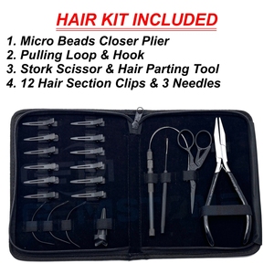 Kit de pinces à bouche plate en acier inoxydable pour extensions de cheveux, micro-perles et extensions à clip I-Tip, avec crochets à boucle, ciseaux et aiguilles - Product Image 2