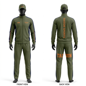 Survêtement de hockey sur gazon haut de gamme 300 GSM en polyester brossé vert olive avec empiècements bleu marine et logo personnalisé par transfert thermique - Product Image 1