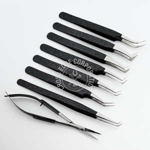 Black Fine Volume Tip Lash Extension Tweezer 35 45 90 Degree Stainless Steel Plane Grip Isolation Fiber Tip <b>Spring</b> Scissor - Product Image 1