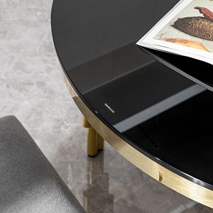 79.53\" Black Glass <b>Top</b> Oval <b>Dining</b> <b>Table</b> with Gold Stainless Steel Base Accommodates 8 Seaters - Product Image 6