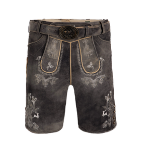 Auténticos Lederhosen Bávaros para Hombre, Pantalones Cortos Tradicionales de Cuero de Cabra Marrón con Diseño Bordado Personalizado, Atuendo para el Oktoberfest - Product Image 1
