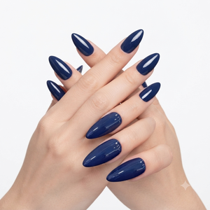 Medio Almendra Uñas Acrílico Pre-diseñado Deep Midnight Blue / Ultra Indigo Sólido Monocromo Midnight Jazz Design - Product Image 4