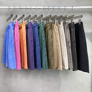 Shorts d'entraînement en coton pour hommes, style hip-hop, anti-UV, avec cordon de serrage, teinture artisanale délavée à l'acide, vente en gros - Product Image 3