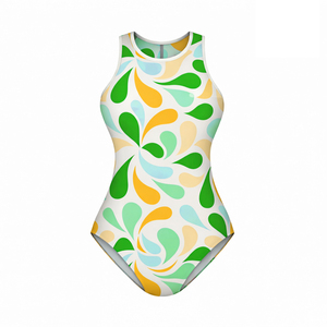 Traje de Baño de Una Pieza con Bloques de Color Blanco y Negro, Corte Alto, Secado Rápido, Estampado Frontal - Product Image 3