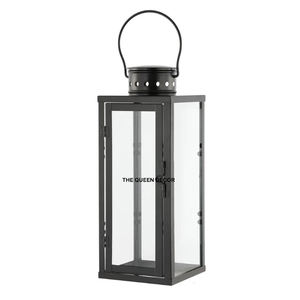 Supports de bougies de Noël en bois vieilli de qualité supérieure, design moderne, pour usage intérieur, lot de 2 lanternes en bois style ferme avec métal noir - Product Image 3