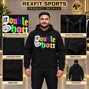 Sweat-shirt à capuche en coton noir personnalisé GRAY FOUR SPORTS pour homme, broderie multicolore, molleton épais 370g, avec poche - Product Image 6