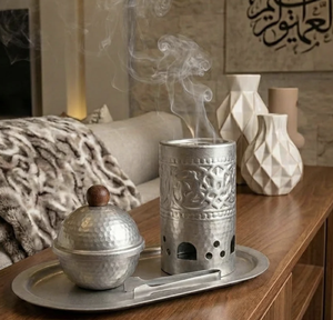 Ensemble brûleur d'encens à l'essence de platine pour une aromathérapie optimale, brûleur d'oud moderne et minimaliste avec plateau de luxe - Product Image 6