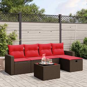 Divano da 6 pezzi in Poly Rattan marrone con cuscini mobili da esterno resistenti - Product Image 1
