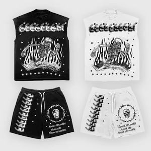 Fabrication OEM - Ensembles de shorts pour hommes avec impressions personnalisées - T-shirt d'été pour hommes - Lavage à l'acide - 100% coton - Personnalisation complète - Product Image 2