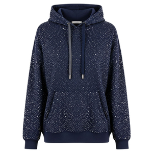 2026 <b>Top</b> Selling <b>Women's</b> <b>Navy</b> Blue Rhinestone Hoodie Pullover Hooded Sweatshirt All Over Crystal Embellished Casual Streetwear - Product Image 5
