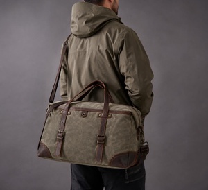Sac de voyage en toile cirée avec garniture en cuir véritable personnalisé, grande capacité, imperméable, sac de voyage pour la nuit, sac à main LCTB-0026 - Product Image 3