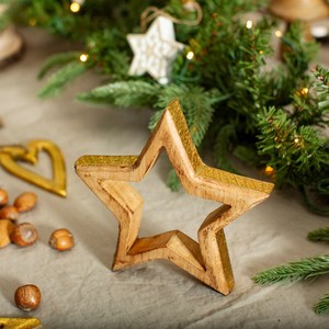 Ensemble de décorations étoiles en bois, 3 pièces, géométriques, pour table, Noël, rustiques, faites à la main, finition bois naturel - Product Image 2