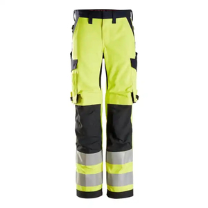 Pantalon de travail haute visibilité jaune et noir respirant et réfléchissant, multipoches, pour la construction et la route - Product Image 1