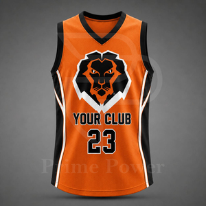 Camiseta de Baloncesto Personalizada Naranja y Negra con Logotipo de León Sublimado, Transpirable, Unisex, sin Mangas, Cuello en V, para Adultos - Product Image 2