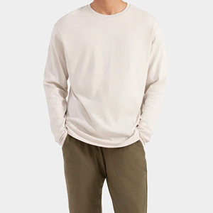 เสื้อยืดผู้หญิงผ้าฝ้ายคอตตอน 180 กรัม ทรงธรรมชาติ ปรับขนาดได้ ระบายอากาศดี แขนยาว คอกลม ไหล่ตก เรียบง่าย สีพื้น สไตล์ลำลอง - Product Image 1