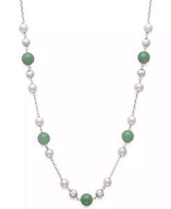 2-Pc. Ensemble collier et bracelet en jade vert teint et perle d'eau douce de culture (6-7mm) en argent sterling | Macy's - Product Image 5