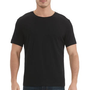T-shirt en coton noir pour homme, manches courtes, col rond, coupe classique, jersey décontracté, couleur unie, teinture unie - Product Image 1