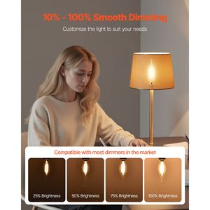 Lampadine LED Dimmerabili per Candelabri, Confezione da 12, Stile Vintage con Punta a Fiamma, Illuminazione Calda 2725K, 90 Colori, 6W, 120V/60Hz - Product Image 3