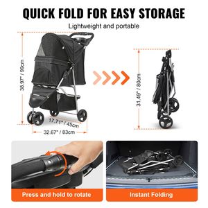 Passeggino per Cani a 3 Ruote con Freni Rotanti, Capacità di Carico 35 libbre, Pedale Anteriore con Tasca in Velcro, Design a 3 Ruote - Product Image 6