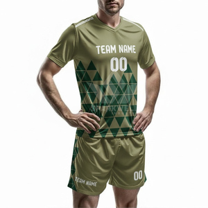 Ensemble de maillots de football personnalisés pour hommes, imprimé géométrique, col en V, manches courtes, évacuation de l'humidité, 100% polyester, uniforme d'équipe personnalisé - Product Image 1