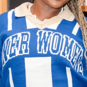 Zeta Phi Beta Sorority Polo Sweater Womens Blue <b>White</b> Greek Letter <b>Knit</b> Long Sleeve True to Size Classic Fit Pullover Top - Product Image 4