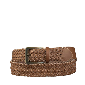 Cinturón Trenzado Casual para Hombre, Color Bronceado, con Logotipo Personalizado 2026, Cuero Genuino de Alta Calidad con Hebilla de Aleación, Venta al Por Mayor OEM, Patrón Tejido - Product Image 1