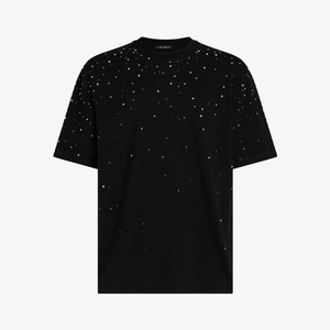Camiseta Negra de Manga Corta para Hombre con Diseño de Puntos Brillantes, Cuello Redondo, Corte Regular, Informal, de Algodón Jersey - Product Image 1