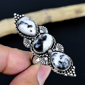 Unique White Buffalo Jasper Gemstone <b>Adjustable</b> Traditional Handmade Unisex Designer Jaipur <b>Ring</b> 925 <b>Sterling</b> <b>Silver</b> Plated - Product Image 1