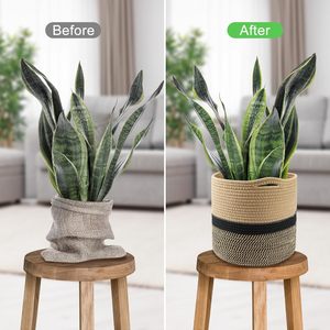 Woven Plant Basket Round Indoor Planter Pot Nordic Style Decorative Storage Container for Home Office Use - Product Image 2