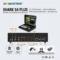 Mezclador de Video Profesional AVMATRIX Shark S4 Plus de 4 Canales SDI HDMI con Pantalla LCD de 10.1 Pulgadas y Transmisión en Vivo RTMP