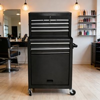 Chariot de fournitures de barbier de qualité industrielle, élégant, en métal, avec des étagères réglables et des roulettes à glisse fluide pour une utilisation en salon