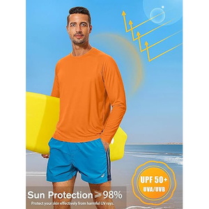 Wholesale Mens <b>Long</b> <b>Sleeve</b> Rash Guard Orange UV 50 Sun Protection Swim Shirt Quick Dry Compression <b>Base</b> <b>Layer</b> Tee - Product Image 2