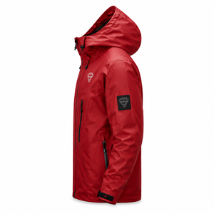 OXYTAG Men's <b>Red</b> <b>Waterproof</b> Hooded <b>Jacket</b> Sporty Style with Zipper Closure and Brand Logo Front Wholesale Rate OEM Custom - Product Image 5