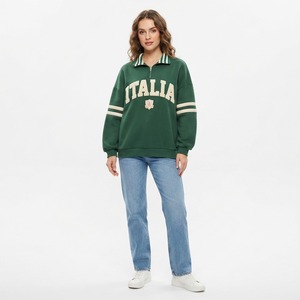 Sweat-shirt noir pour femme avec imprimé lettres Paris, col rabattu, manches longues, style preppy oversize, vêtement d'automne - Product Image 3