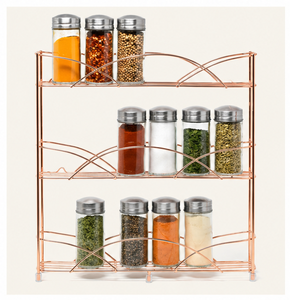 Support de rangement de cuisine durable avec finition cuivrée, organisateur d'épices moderne à trois niveaux en métal, type sur pied - Product Image 1