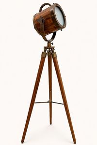Modern Design Wooden <b>Tripod</b> <b>Floor</b> <b>Lamp</b> Round Adjustable Spotlight With Metal Cage And Chain Support - Product Image 3