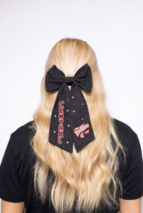 Classic Cheer <b>Bow</b> Style Bears Navy Satin Hair <b>Bow</b> <b>Clip</b> with Bear Embroidery Sports Team Cheer Hair Accessory for Girls & Women - Product Image 1