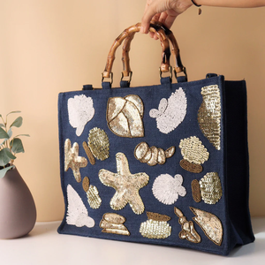 Sac fourre-tout en coton perlé fait main et orné de broderies, sacs de plage tissés à la main par Whimsy Art Craft - Product Image 5