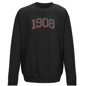 1908 Vintage <b>Black</b> Sweatshirt for Women Classic Graphic Crewneck Pullover <b>Long</b> Sleeve Casual Sorority Inspired <b>Top</b> for Campus - Product Image 1