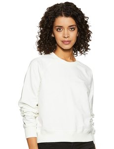Sudadera Blanca de Cuello Redondo para Mujer, 100% Algodón, Corte Regular, Ropa Casual de Otoño, Tejido de Punto, Color Sólido, Manga Larga, Transpirable - Product Image 1