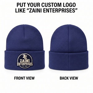 Gorro de Punto Acrílico Premium para Hombre, 300 GSM, Azul Marino, Diseño con Puño, Parche con Logotipo Bordado Personalizado, Gorro Cálido y Ajustado - Product Image 1